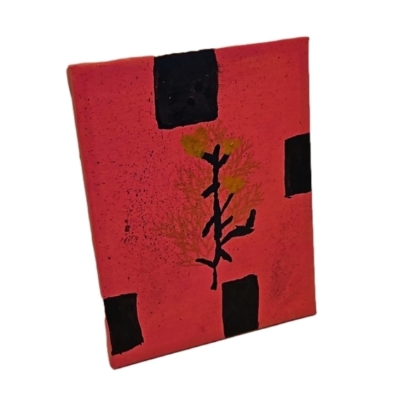 Hand Crafted 7" x 9" painting on Upcycled Canvas Pink gold & Black Original art - Picture 3 of 17